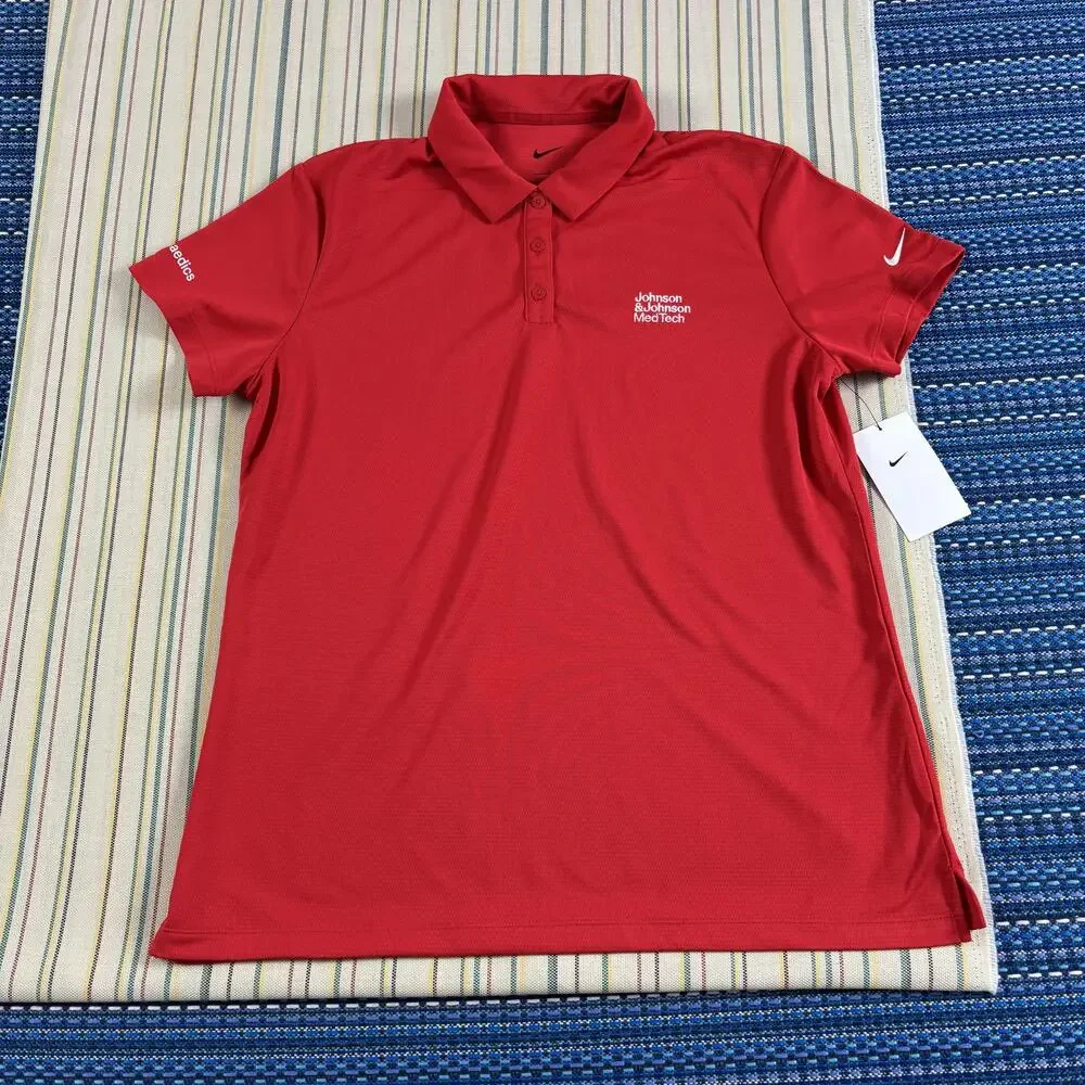 NEW Nike Golf Polo Shirt Womens Large Red Johnson & Johnson MedTech BV6043-657